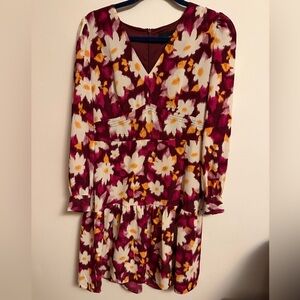 Donna Morgan Burgundy and Cream Floral Long Sleeve Dress